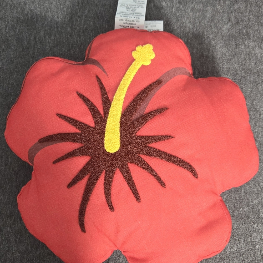 Red Hibiscus Flower  Pillow